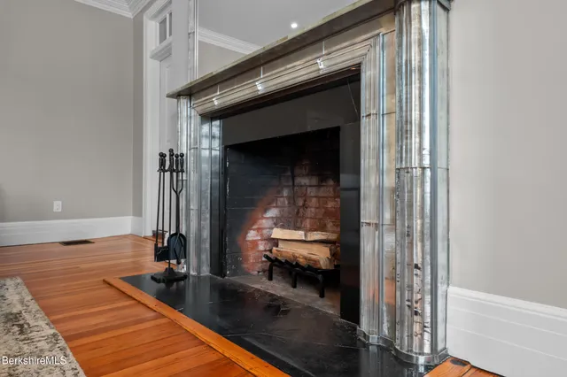 an aerial view of a house with a garden