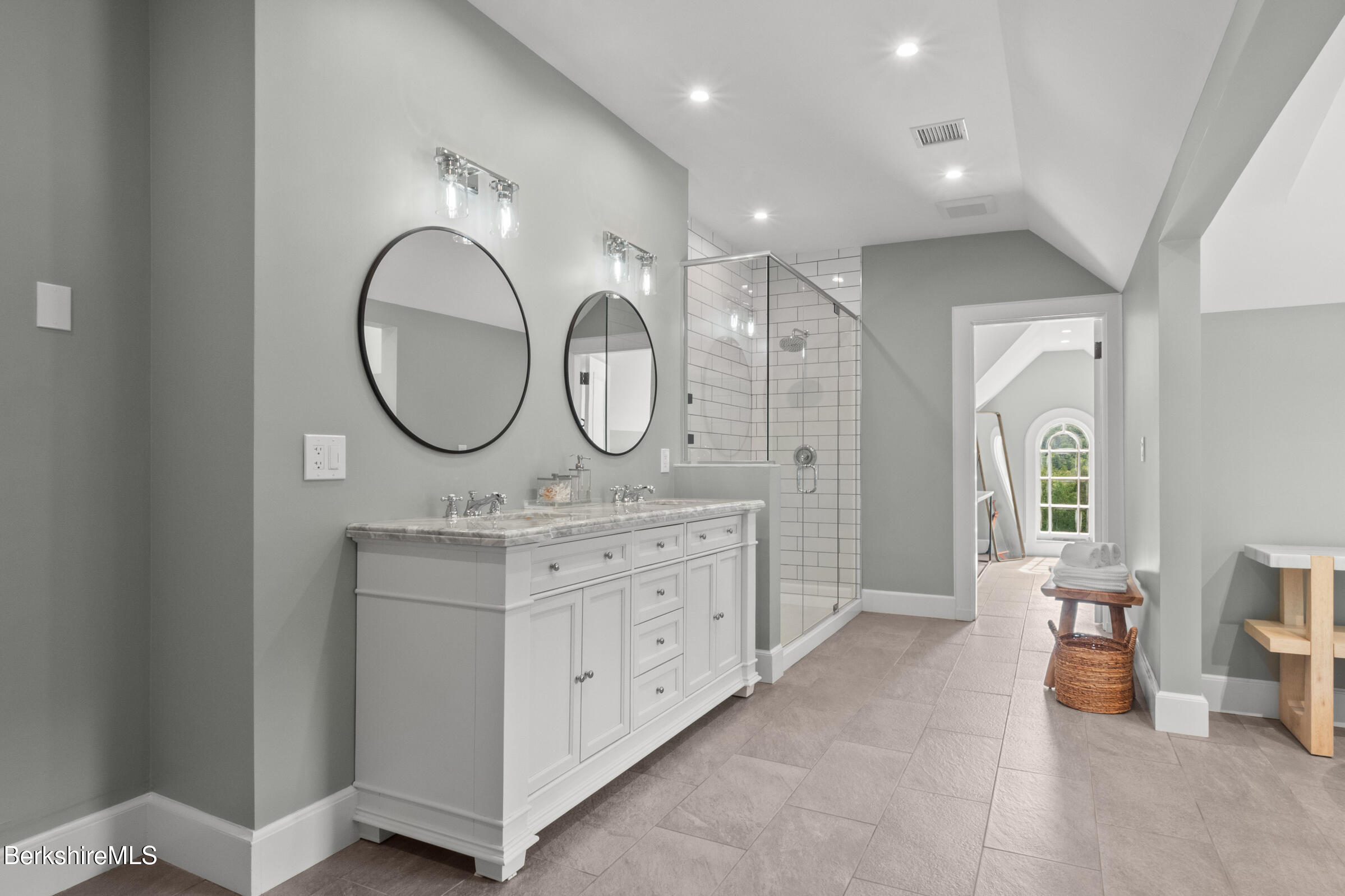 8 Webster Road Tyringham, MA 01264 - Photo 22 of 52 a view of a double vanity sink mirror and window