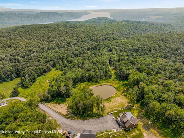 a view of a lake with houses