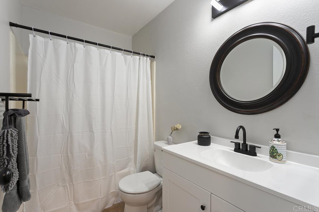 1145 Privet Street San Marcos, CA 92069 - Photo 9 of 24 a bathroom with a sink a toilet and a mirror