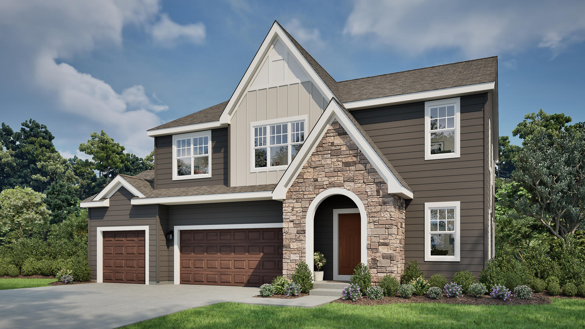 Driveway & Landscaping not included. Rendering shown may not reflect exact structural options or exterior selections of the home