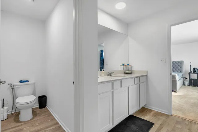 a bathroom with a toilet a sink and mirror