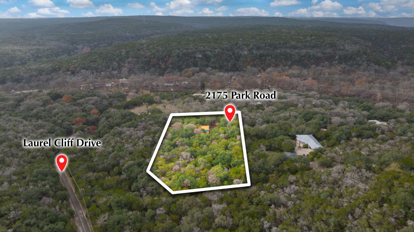 2175 Park Road New Braunfels, TX 78132 - Photo 30 of 39 Aerial view of property's location with a heavily wooded area and property boundaries highlighted