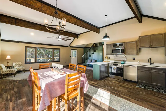 a kitchen with a stove and a microwave