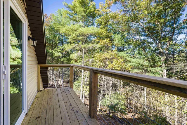 a view of a balcony with mountain view
