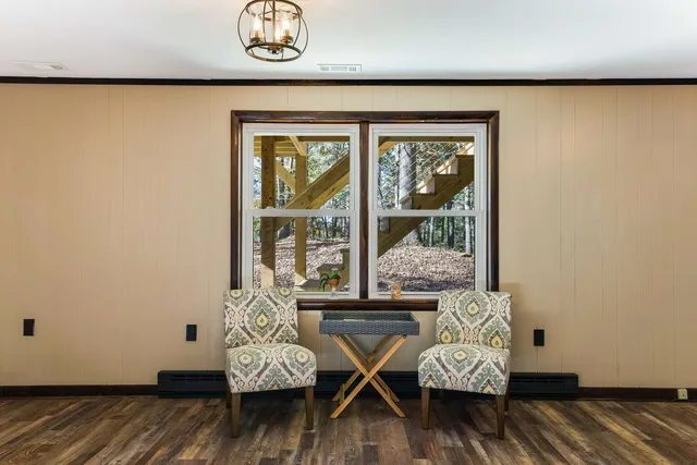 a backyard of a house with a trees