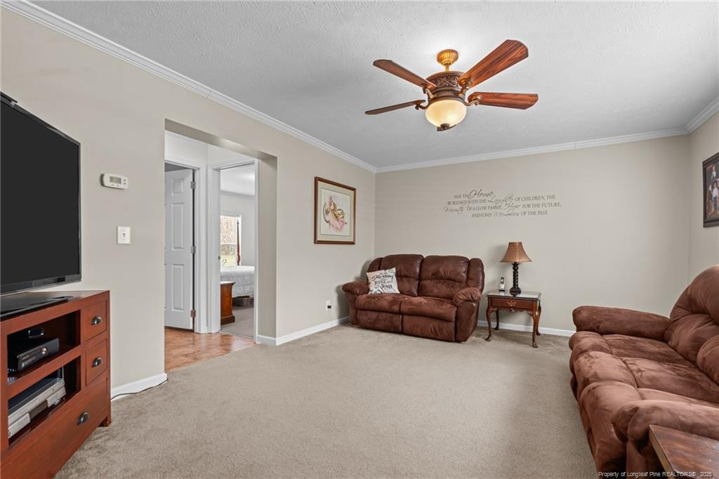 4194 Abattoir Road Angier, NC 27501 - Photo 21 of 50 a living room with furniture a ceiling fan and a window