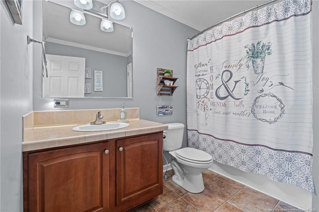 4194 Abattoir Road Angier, NC 27501 - Photo 25 of 50 a bathroom with a granite countertop toilet a sink and a mirror
