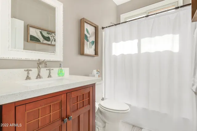 a bathroom with a sink a toilet and a mirror
