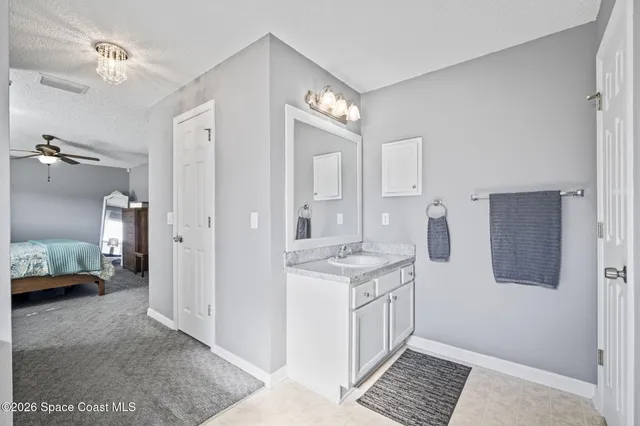a bathroom with a sink a mirror and a shower
