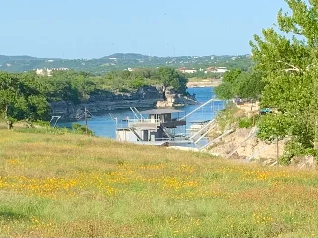 a view of a lake with a mountain