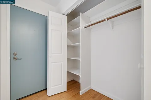a view of an empty walk in closet