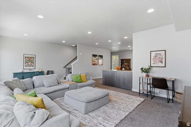 370 West Knights Lane Layton, UT 84041 - Photo 17 of 31 Open-concept living area featuring recessed lighting and light gray wall tones