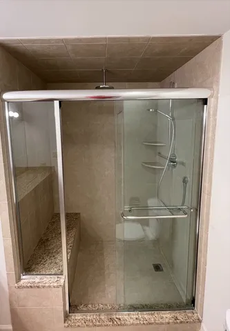 a close view of a bathroom shower
