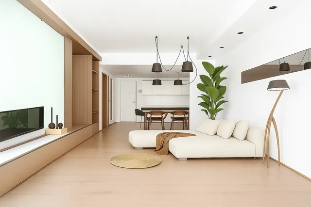 a view of a living room with a fireplace