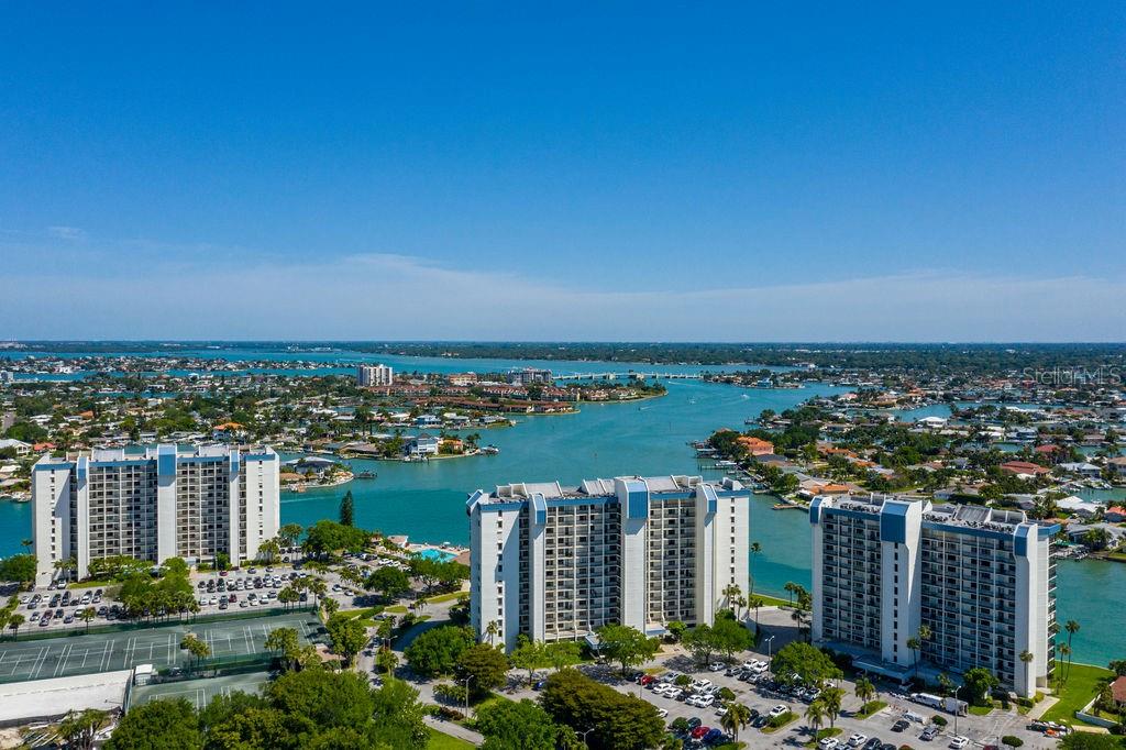 a view of a city with tall buildings