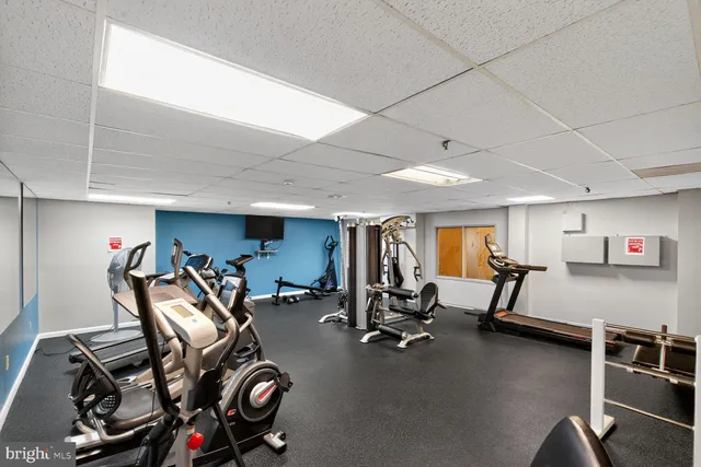a view of a room with gym equipment