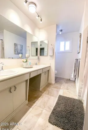 a bathroom with a sink a toilet and mirror