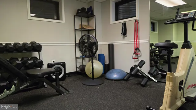 a view of a room with gym equipment