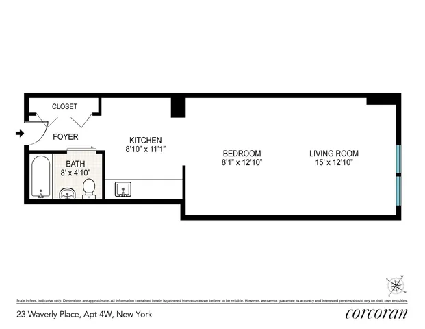 $575,000 | 23 Waverly Place, Unit 4W | Greenwich Village