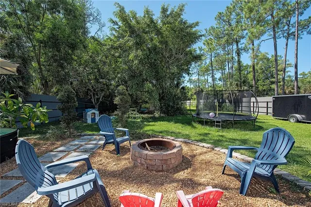 a view of a chairs and table in backyard of the house