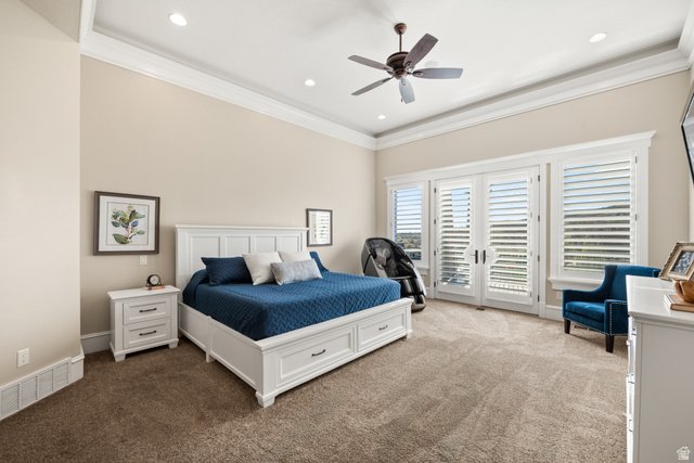 1205 North Elk Rdg Lane, Unit 202 Alpine, UT 84004 - Photo 28 of 88 Spacious room featuring vaulted ceilings with recessed lighting, an overhead ceiling fan, and extensive crown molding