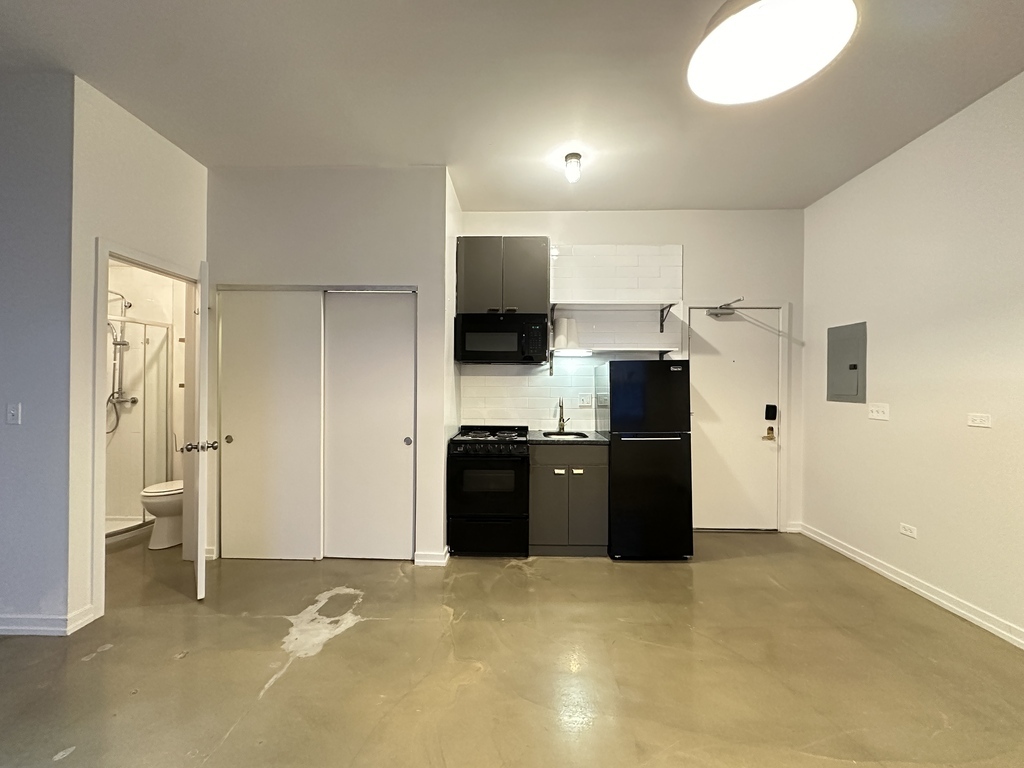 1136 West Wilson Avenue, Unit 202 Chicago, IL 60640 - Photo 10 of 19 a kitchen with stainless steel appliances kitchen island granite countertop a refrigerator and a stove top oven