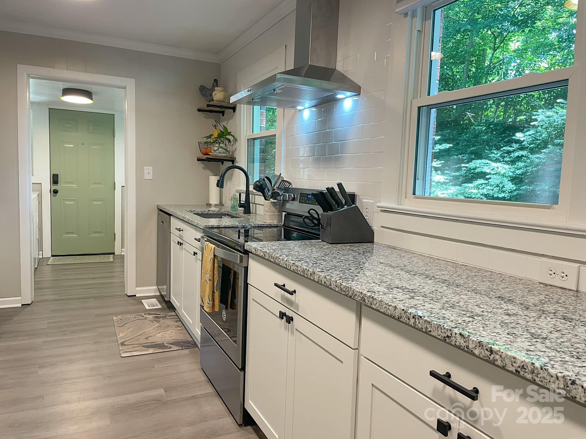 107 Byrd Street Morganton, NC 28655 - Photo 9 of 46 a kitchen with stainless steel appliances granite countertop a sink and a hard wood floor