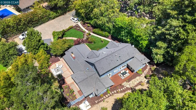 an aerial view of a house