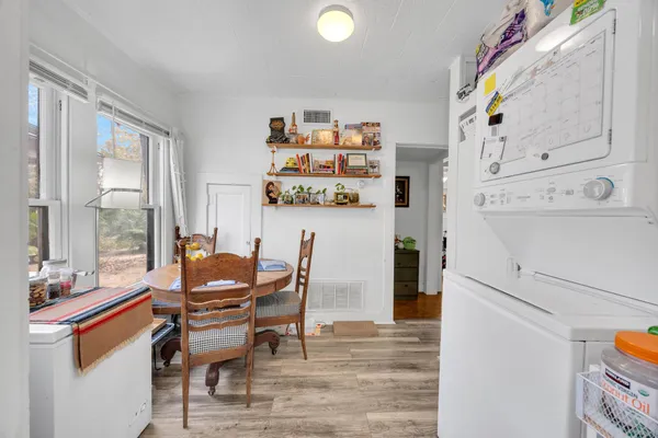 a workspace with furniture and window