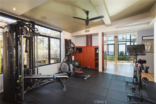 a view of a room with gym equipment