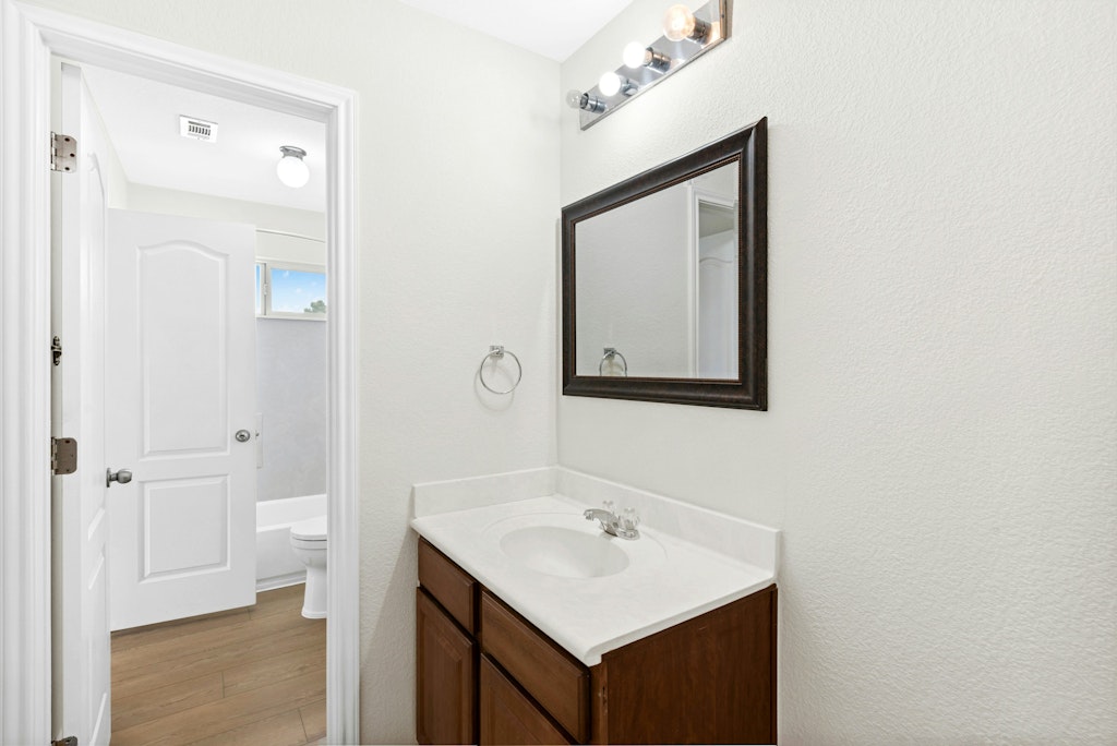 903 Fork Ridge Path Round Rock, TX 78665 - Photo 21 of 35 a bathroom with a toilet sink and mirror