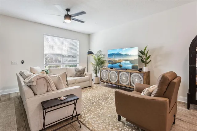 a living room with furniture and couch