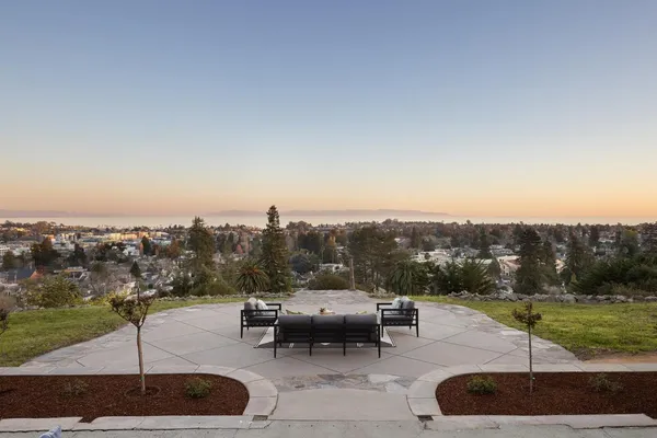 a view of a terrace with a bench