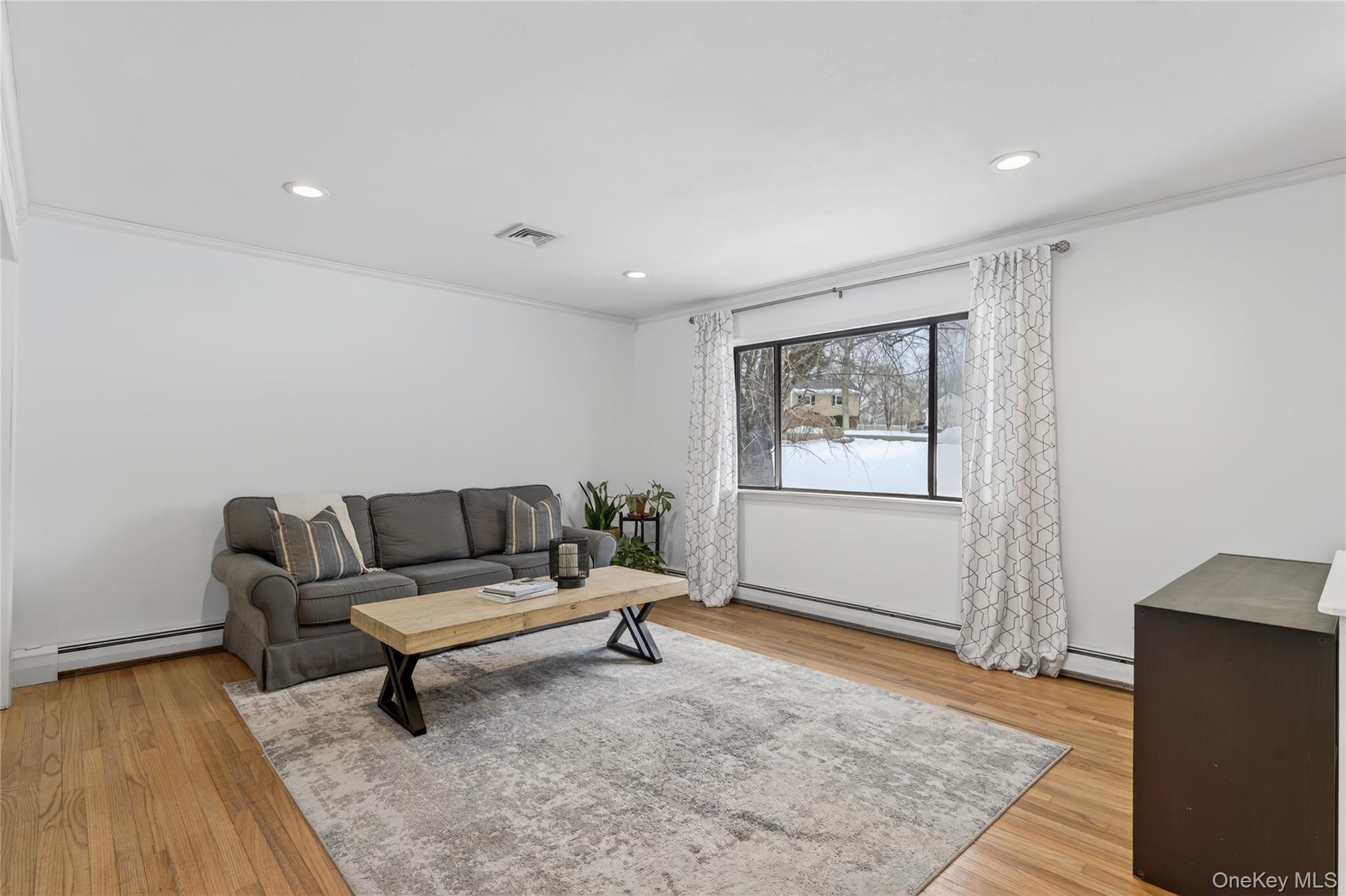 100 Watch Hill Drive Fishkill, NY 12524 - Photo 9 of 49 Living area with ornamental molding, light wood-style flooring, a baseboard radiator, and recessed lighting