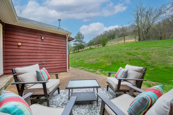 a view of a lush green hillside and houses