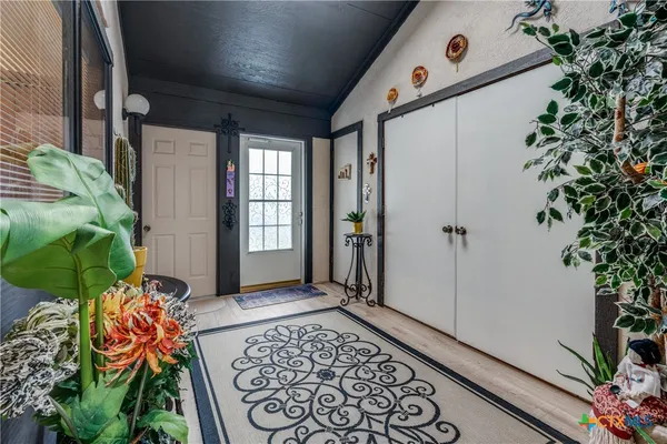 a view of an entryway with a flower pot