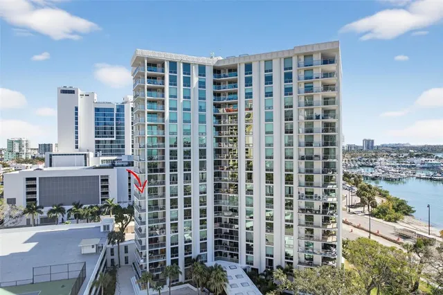 a view of a city with tall buildings