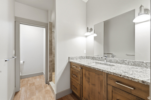 560 Aspen Road Francis, UT 84036 - Photo 47 of 59 Vanity with light-toned countertop, integrated rectangular sink, and wood-finish cabinetry
