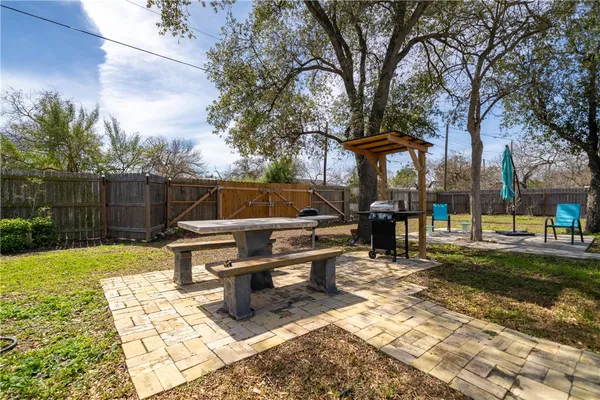 a view of a park with bench and trees around