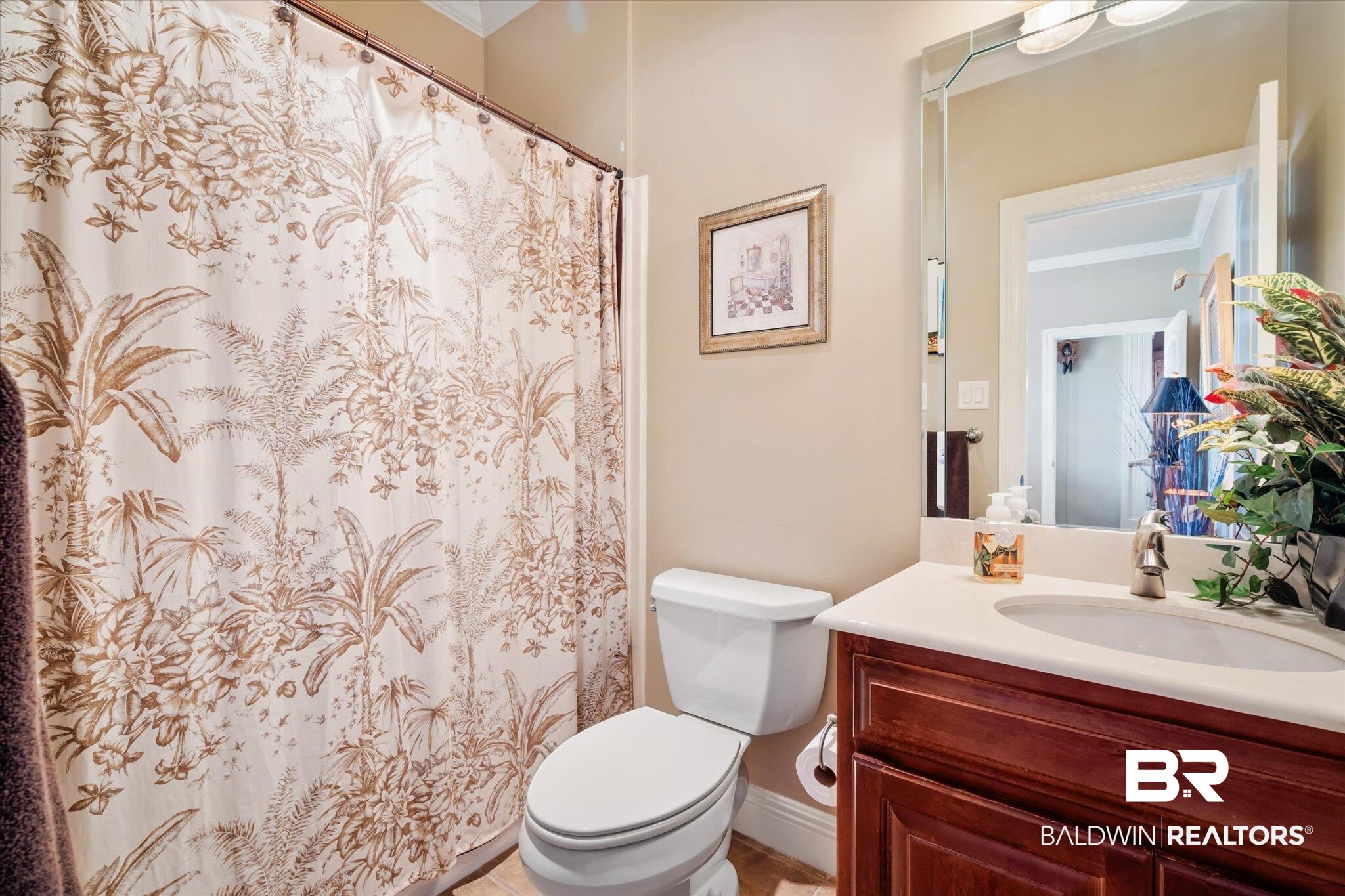 5683 Spring Landing Drive Theodore, AL 36582 - Photo 14 of 49 Bathroom with a shower with curtain, toilet, crown molding, and vanity