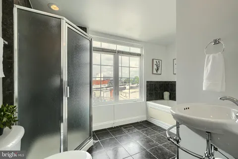a bathroom with a bathtub