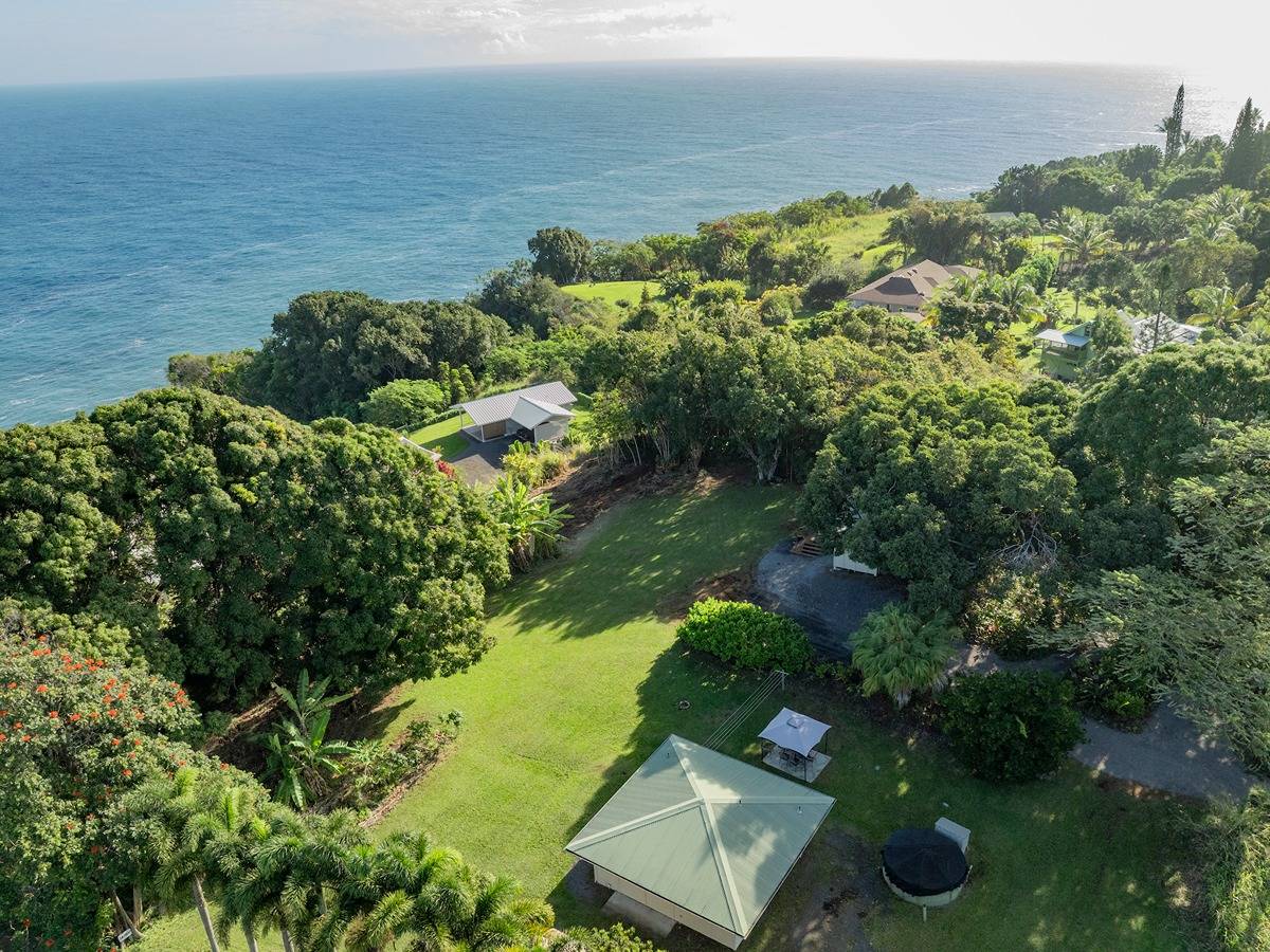 The Pacific Ocean is so close you can almost hear the waves crashing! Only two properties separate this 1.18 acre residence & the ocean. The two homes, expansive front lawn, private swimming pond, & enormous fruiting mango &  banana make this a Must See!