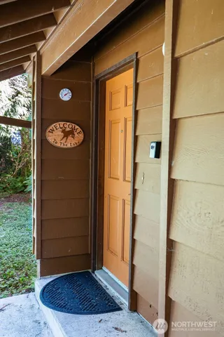 a view of a wooden door