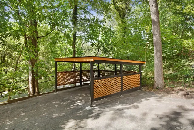 a park view with a bench