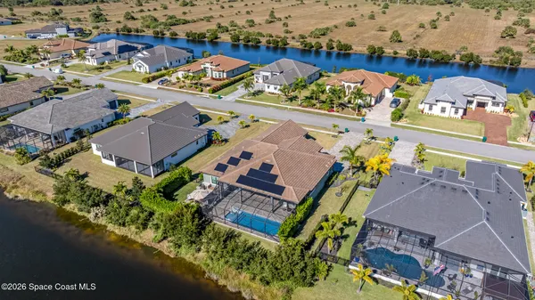 an aerial view of a house