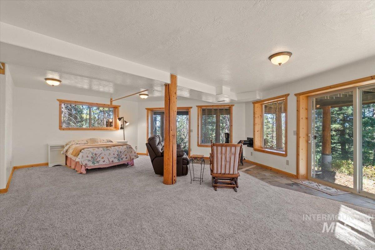 3725 Rim Road New Meadows, ID 83654 - Photo 32 of 50 Bedroom with a textured ceiling, carpet flooring, and access to outside