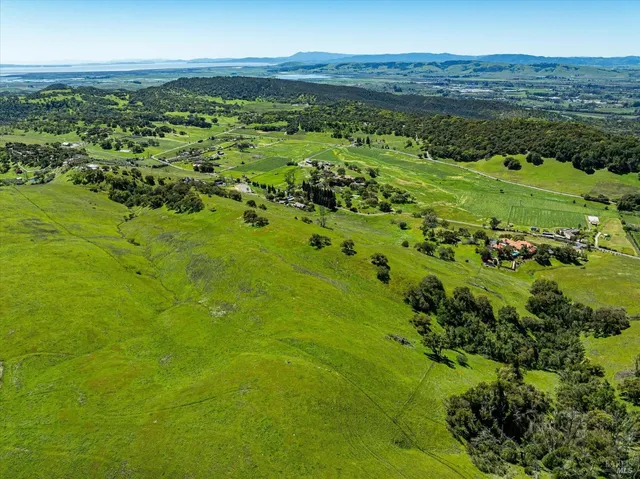 a view of a field with an ocean