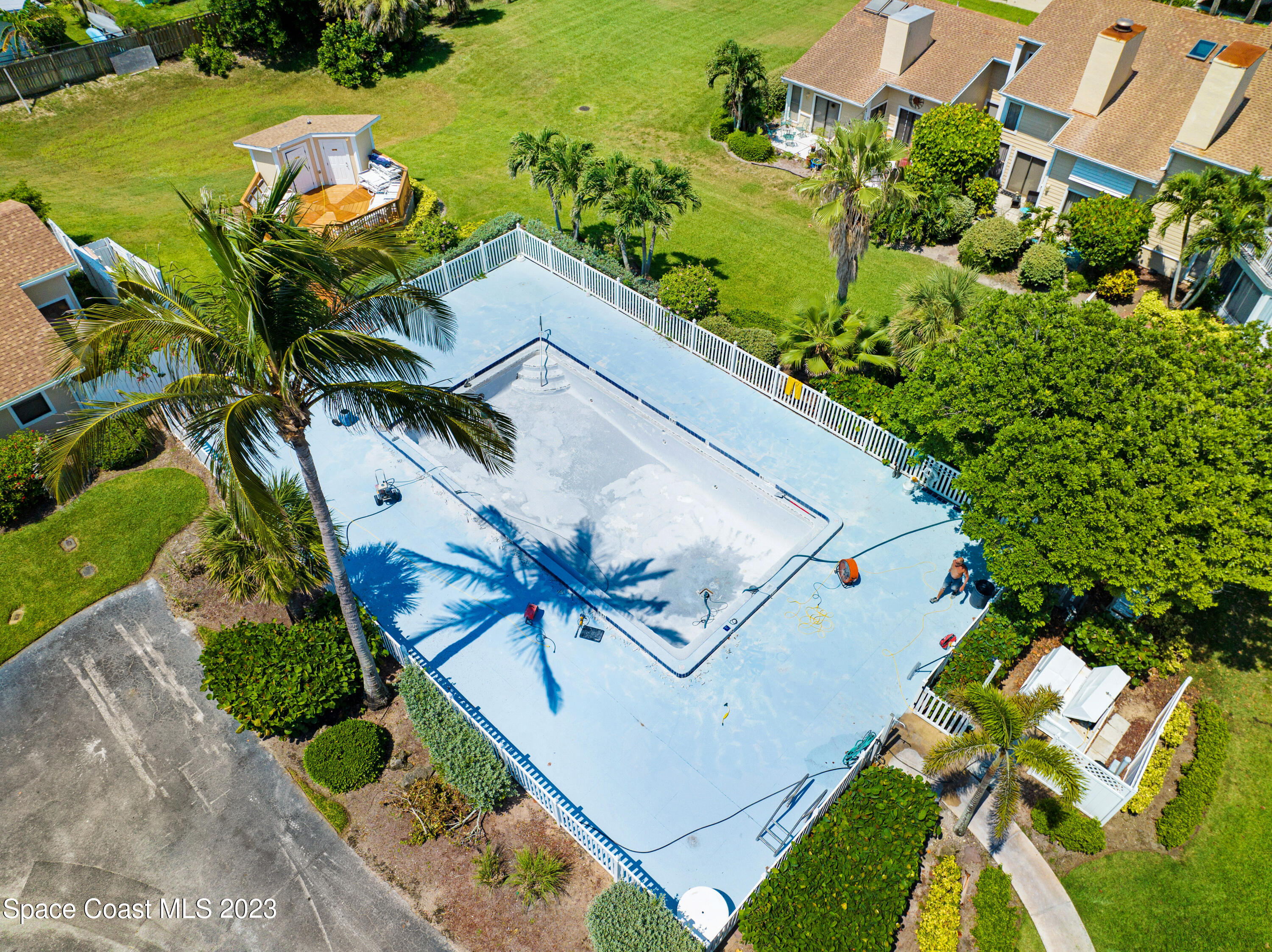 an aerial view of swimming pool