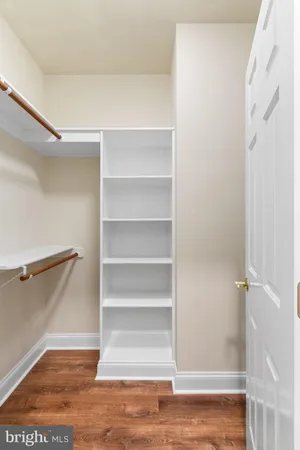 a view of walk in closet with empty racks
